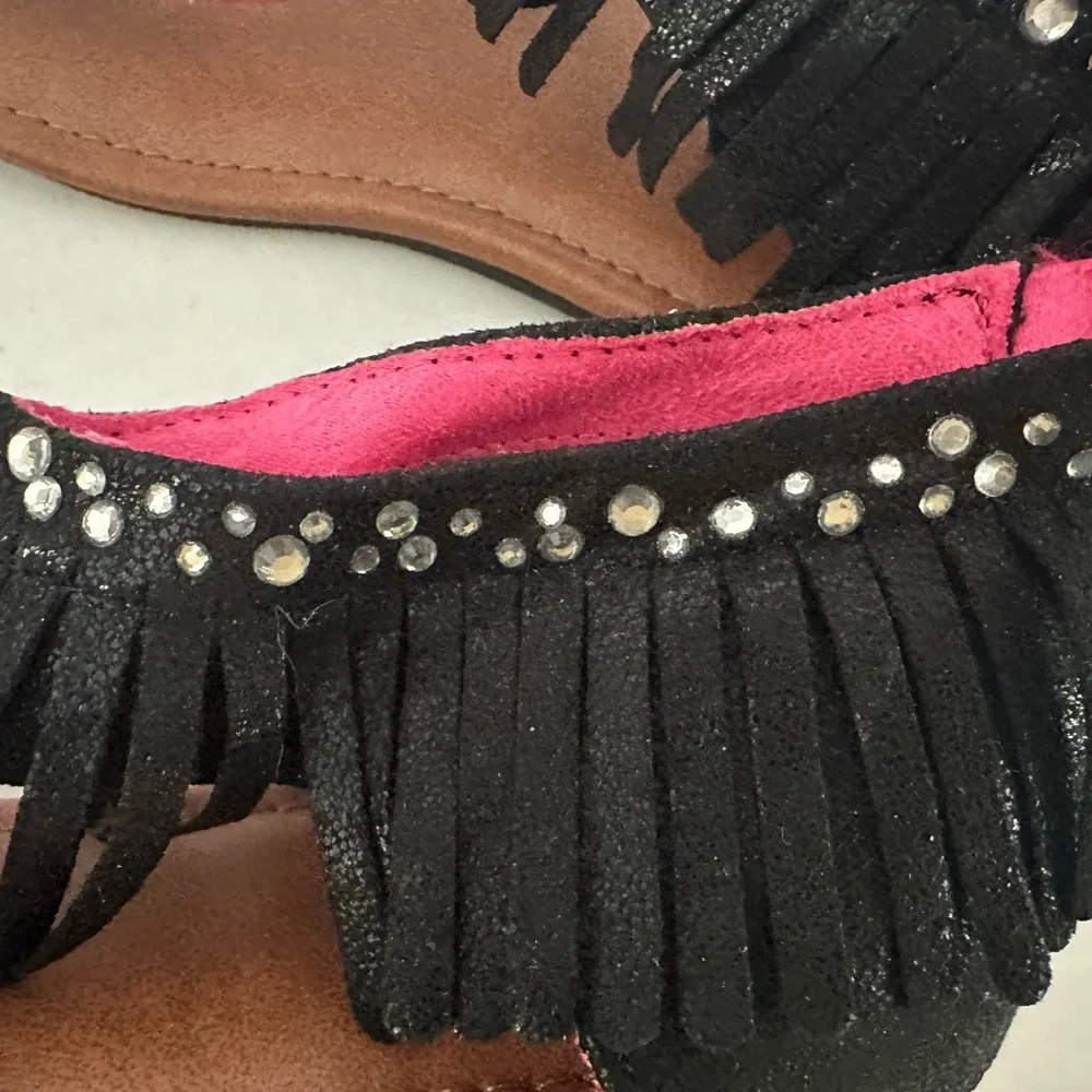 Justice Black‎ Fringe Sandals Size 4
